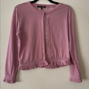 Pink dress jacket with Ruffle Trim lace back.